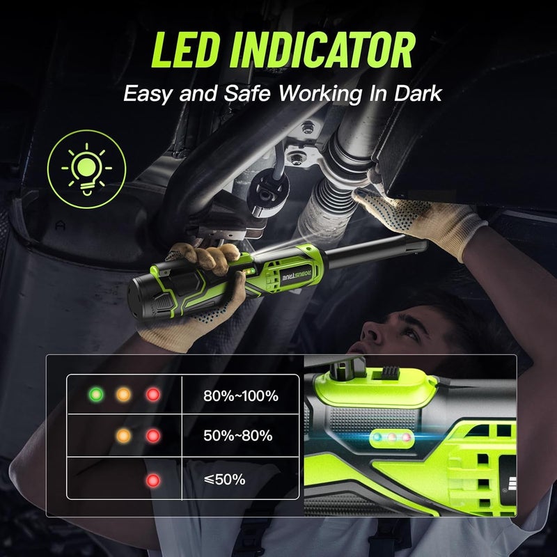 Robustrue 3/8" Cordless Ratchet Wrench, 6-inch Extended Ratchet Wrench, 40Ft-lbs 400RPM Cordless Ratchet, 2 Batteries Power Electric Ratchet Driver with Variable Speed, 7 Sockets, LED Light - Image 5